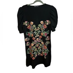 Zara Floral Printed Puff Sleeve Shift Dress